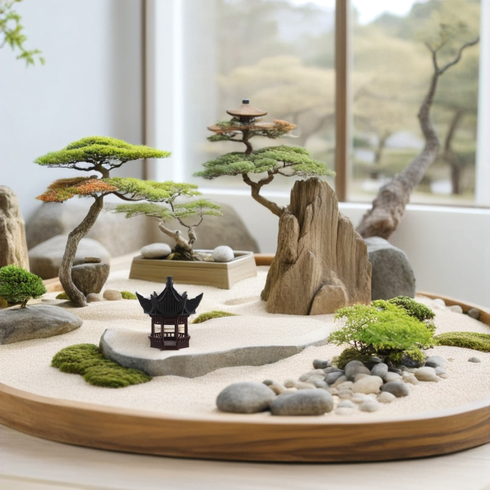 Bonsai Garden Landscape Design - Miniatur-Pagoden-Landschaftsornament, elegantes asiatisches Design, Hof- und